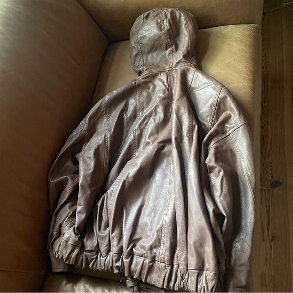 Bally vintage brown hooded leather jacket w ties made in Italy bomber sport - Picture 6 of 17